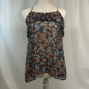 Final Touch Semi-Sheer Black Floral Spaghetti-Strap Tank Top Size Large